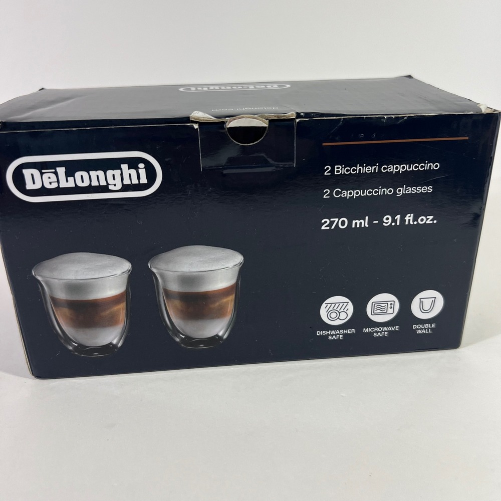 Delonghi Doublewall Cappuccino Glasses Set of 2 9.1 fl oz NIP